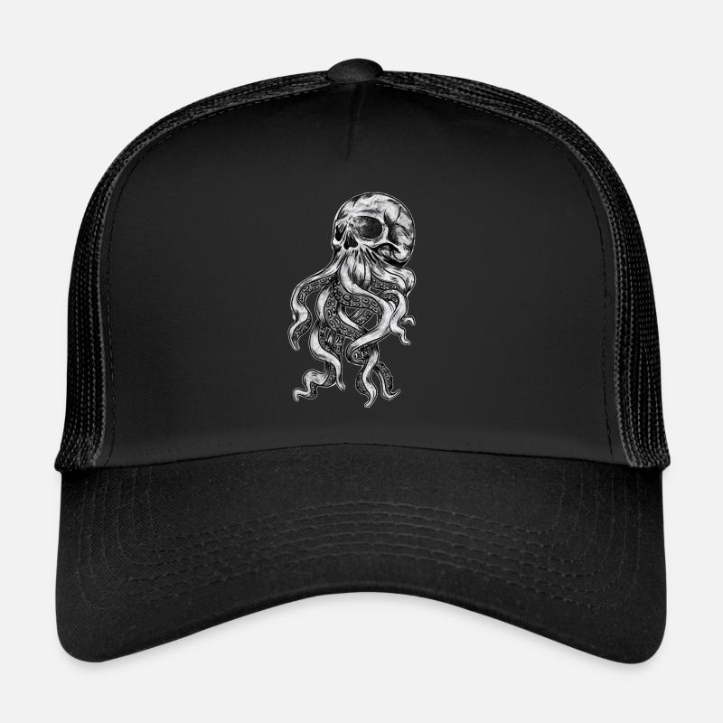 Totenkopf Octopus Tattoo Rock Geschenk Biker - Trucker Cap - Schwarz/Schwarz
