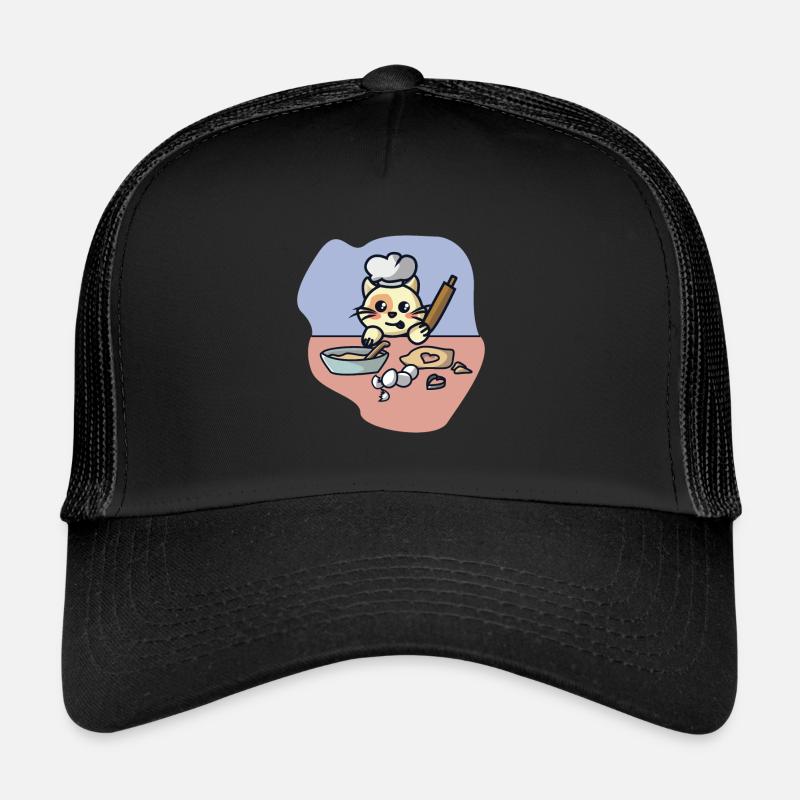 Katze beim Kekse backen - Trucker Cap - Schwarz/Schwarz