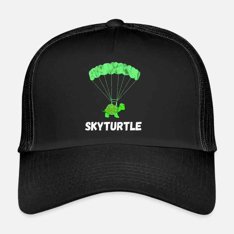 Skydiving turtle parachutist amphibians - Trucker Cap - black/black