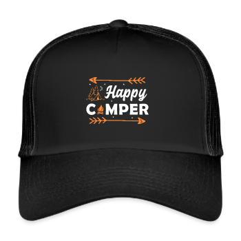 Happy Camper zelten Camping - Trucker Cap - Schwarz/Schwarz - Vorne