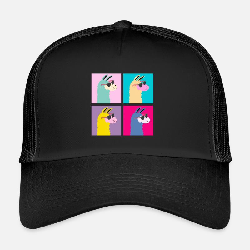 Vier 4 Lama Old School Neon Tiere Geschenk Trucker Cap
