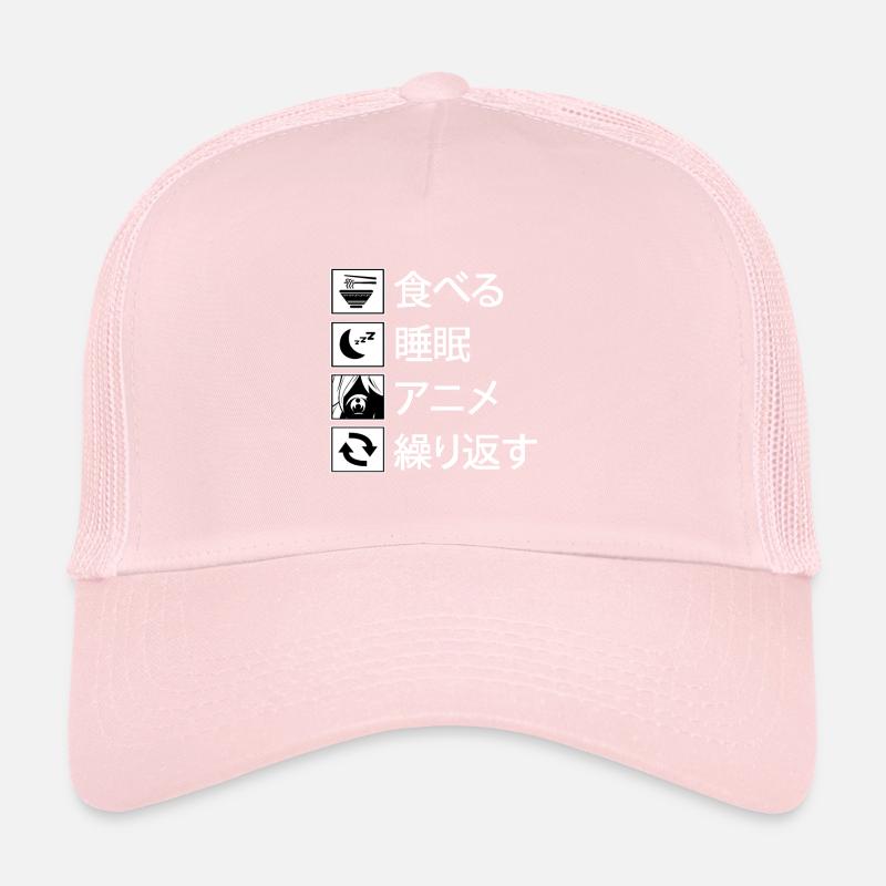 Eat Sleep Anime Repeat Japanese script gift Trucker Cap