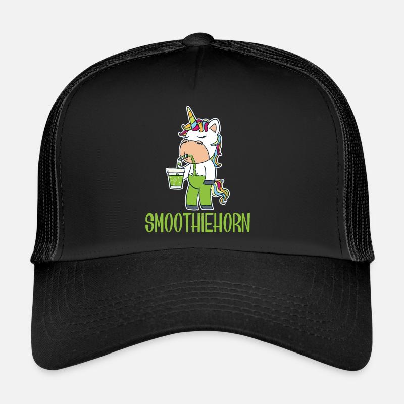 Funny Unicorn Drinks Green Smoothie Vegan - Trucker Cap - black/black