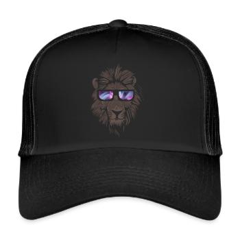 Cooler Löwe mit Brille Raubkatze Löwin Geschenk - Trucker Cap - Schwarz/Schwarz - Vorne