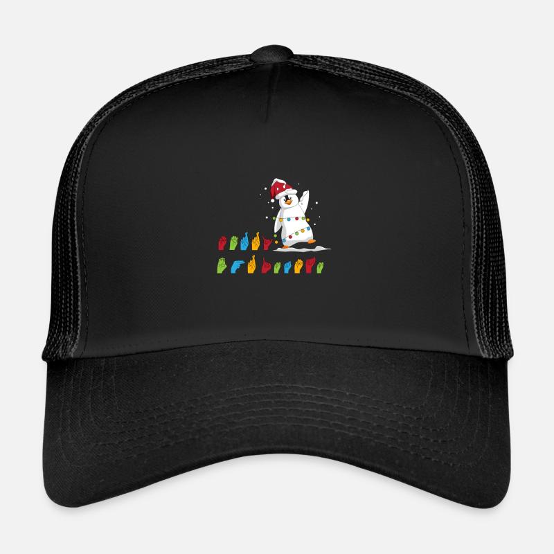 Frohe Weihnachten Pinguin Gebärdensprache Zeichen Trucker Cap