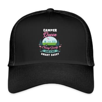 Camper Queen - Camping Königin Campingplatz - Trucker Cap - Schwarz/Schwarz - Vorne