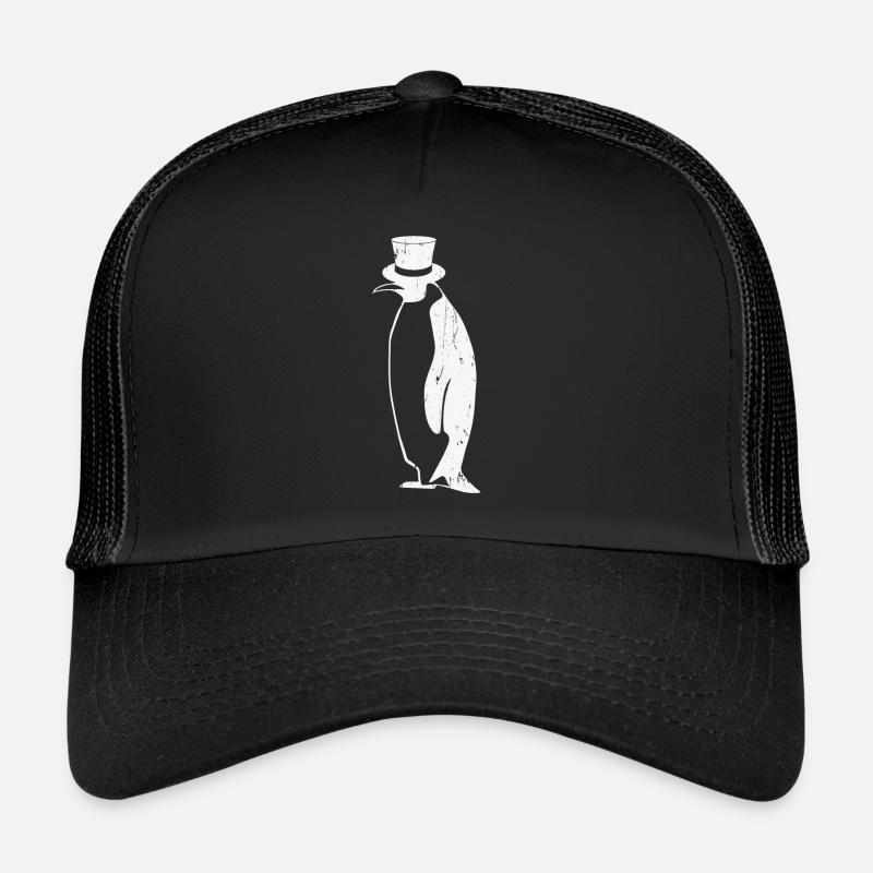 Pinguin T-Shirt - Pinguin mit Zylinder Geschenk - Trucker Cap - Schwarz/Schwarz