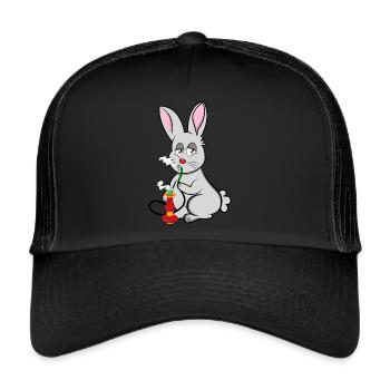 Osterhase Hasen Shisha Wasserpfeife Geschenkidee - Trucker Cap - Schwarz/Schwarz - Vorne