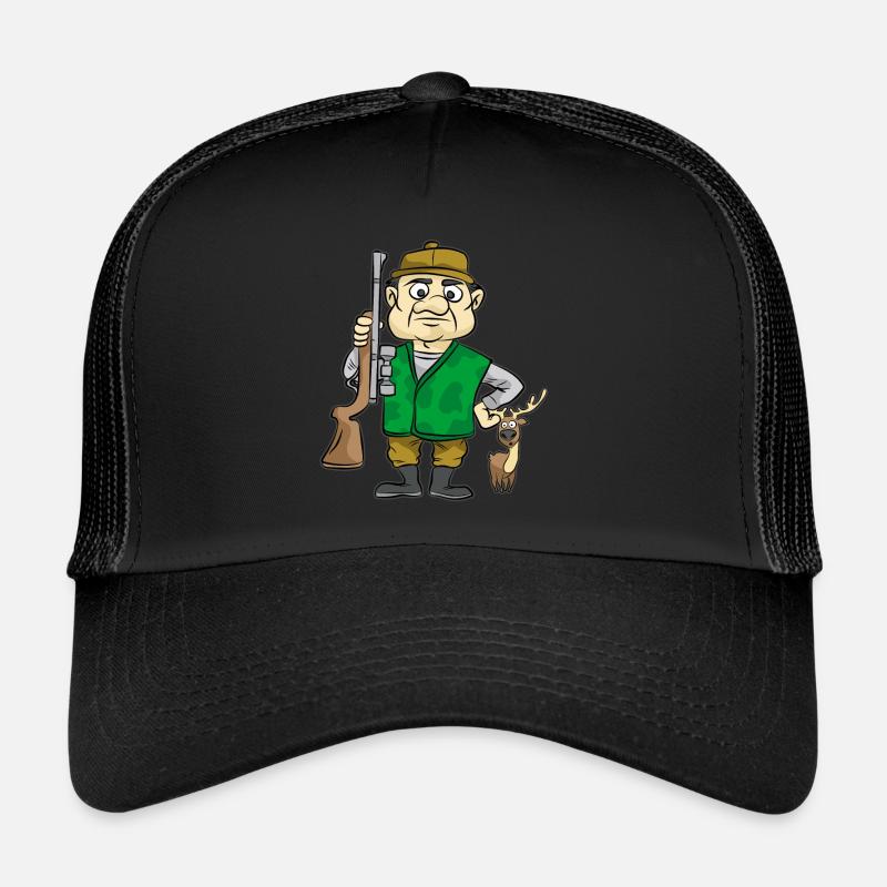 Jäger mit Reh Hirsch Jagd Gewehr Comic Cartoon Trucker Cap