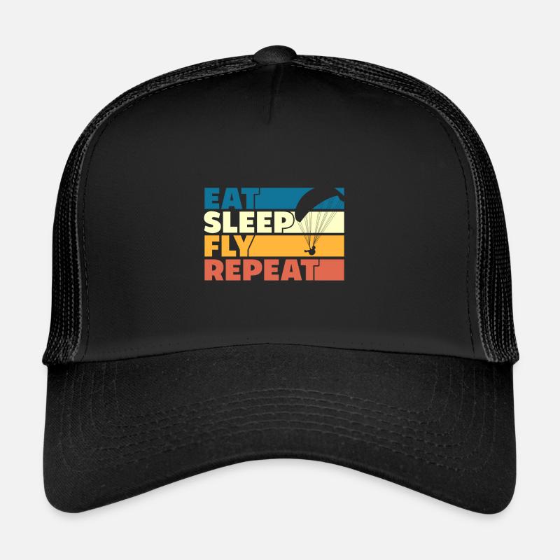 Manger sommeil mouche répéter style rétro - Casquette trucker  - noir/noir