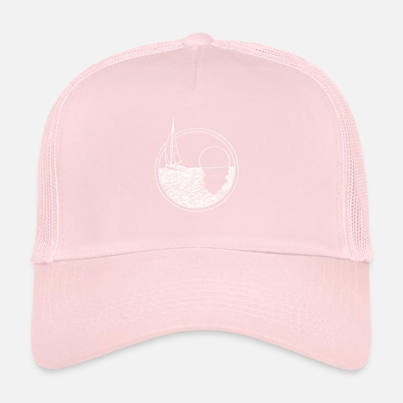 Circle ship sun sea waves sail summer Trucker Cap