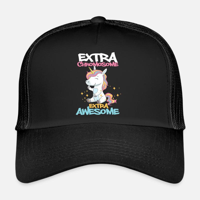 Chromosome Unicorn Down Syndrom Spruch Geschenk - Trucker Cap - Schwarz/Schwarz