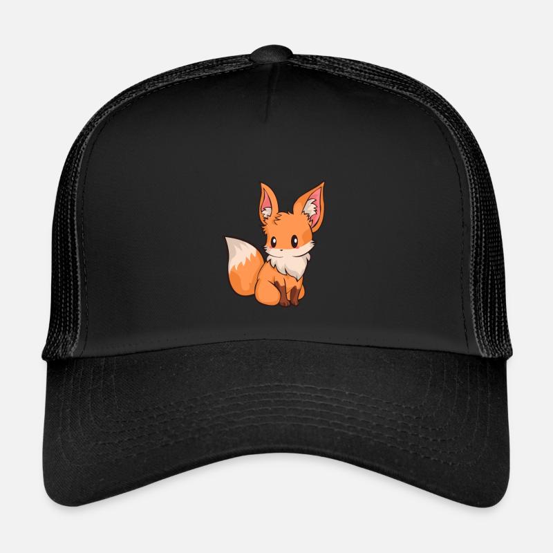 Chibi Comic Fuchs Hund Kawaii Niedlich Geschenk - Trucker Cap - Schwarz/Schwarz