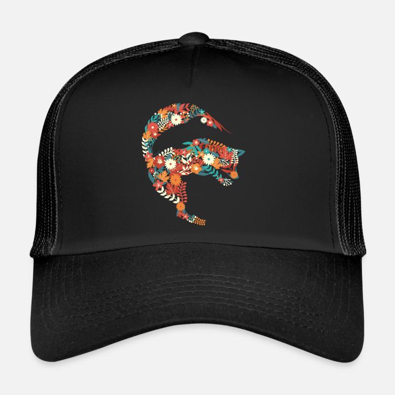 Jumping Flower Fox Blumen Springen Fuchs Geschenk - Trucker Cap - Schwarz/Schwarz