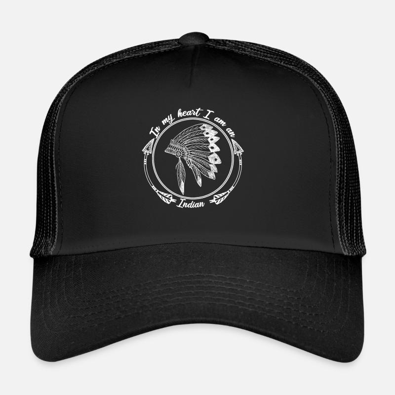 Indian Kopfschmuck Pfeil Ureinwohner Geschenk Herz - Trucker Cap - Schwarz/Schwarz
