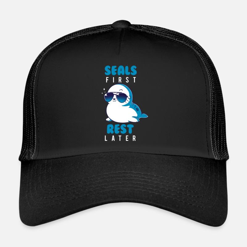 Robbe Tier Sommer Geschenk - Trucker Cap - Schwarz/Schwarz