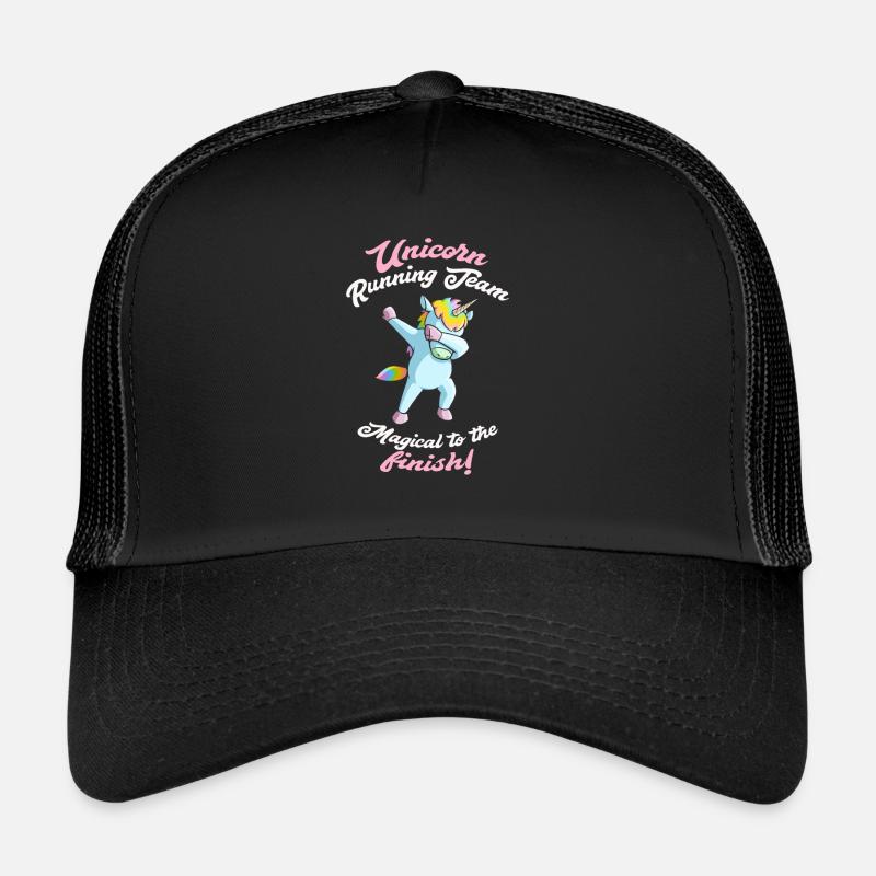 Running group team jog dabbing unicorn gift - Trucker Cap - black/black
