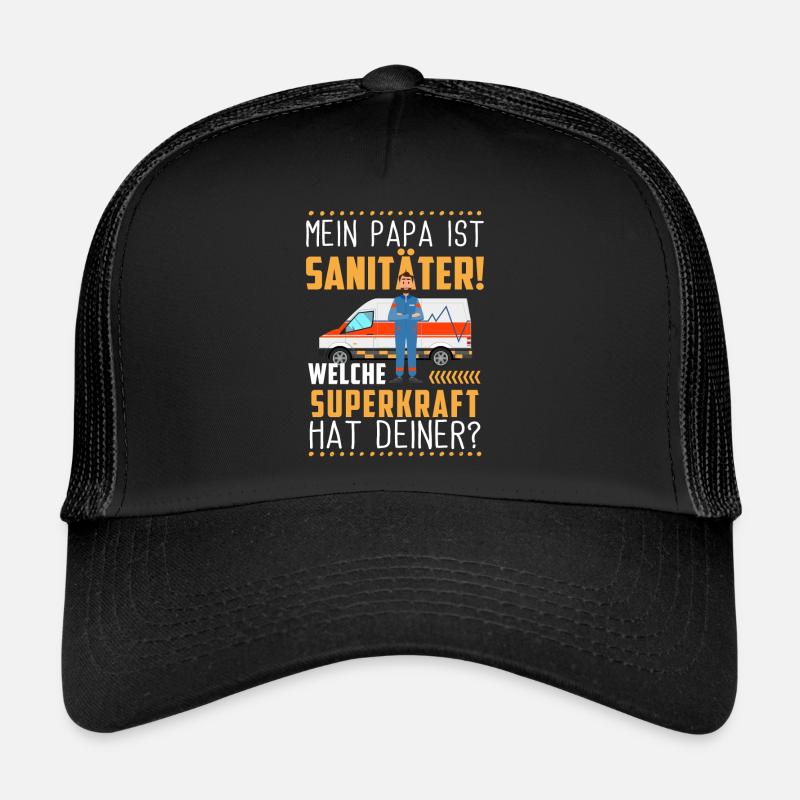Rettungsdienst Notruf Sani Geschenk · Superkraft - Trucker Cap - Schwarz/Schwarz