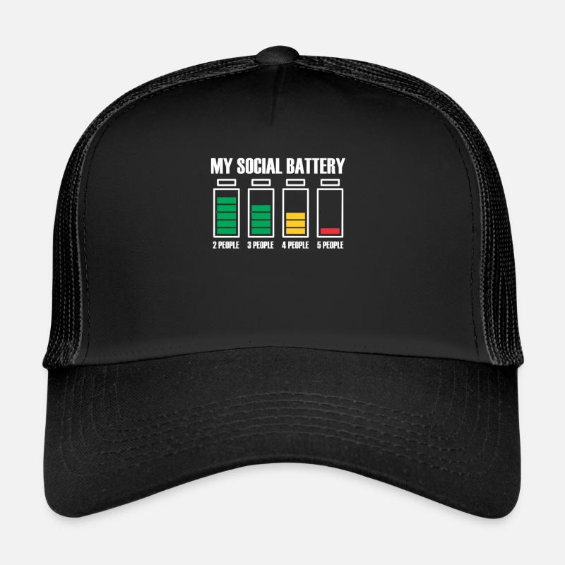 Introvertiert Social Battery Geschenkidee - Trucker Cap - Schwarz/Schwarz