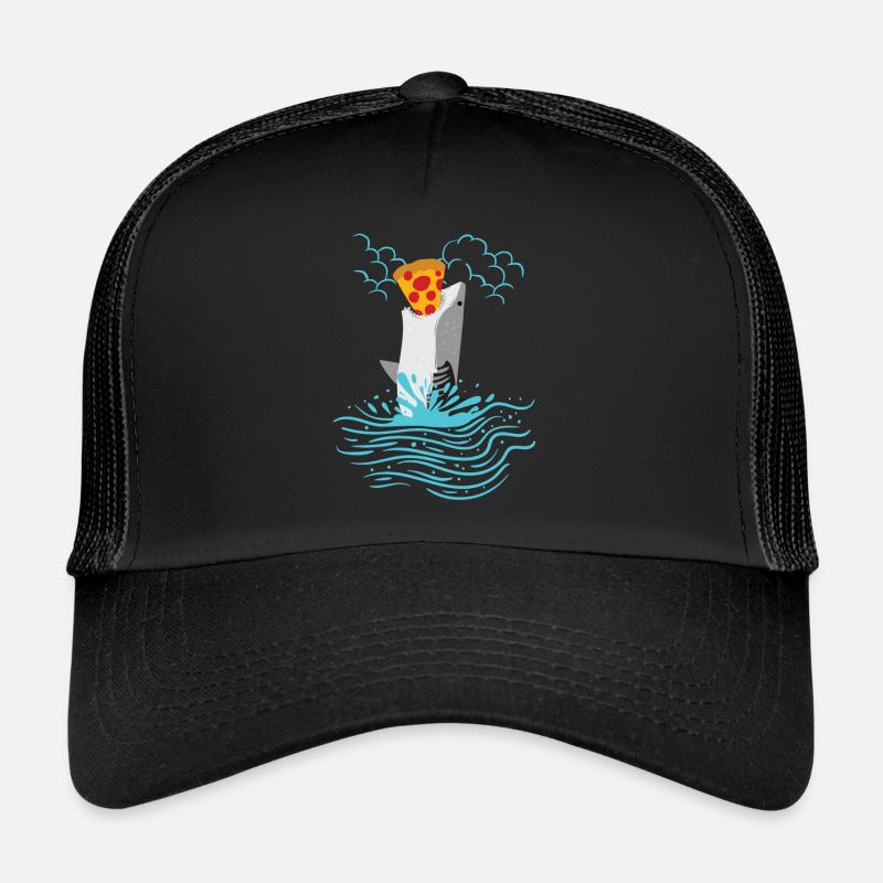Shark Fish Pizza Ocean Funny animals sea creatures - Trucker Cap - black/black