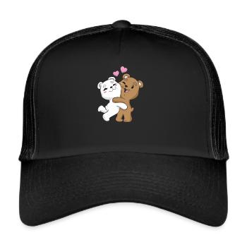 Câlin ours cadeau couple ours saint valentin - Casquette trucker  - noir/noir - Devant