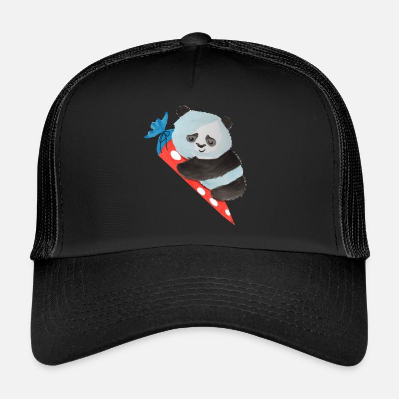 Pandabär Panda Bär Schultüte Einschulung Geschenk - Trucker Cap - Schwarz/Schwarz