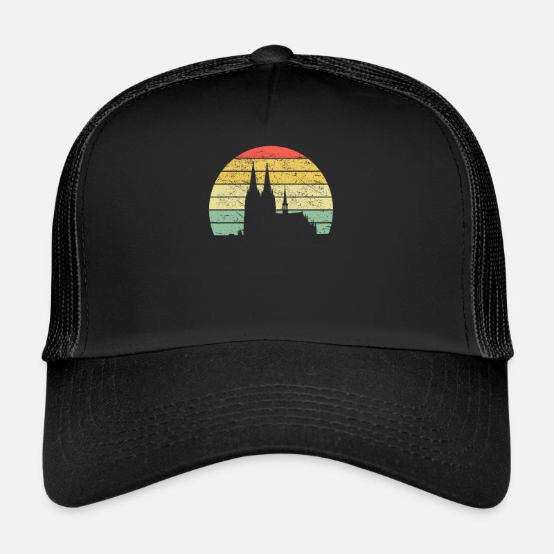 Kölner Dom Skyline Köln Retro Vintage Geschenkidee - Trucker Cap - Schwarz/Schwarz