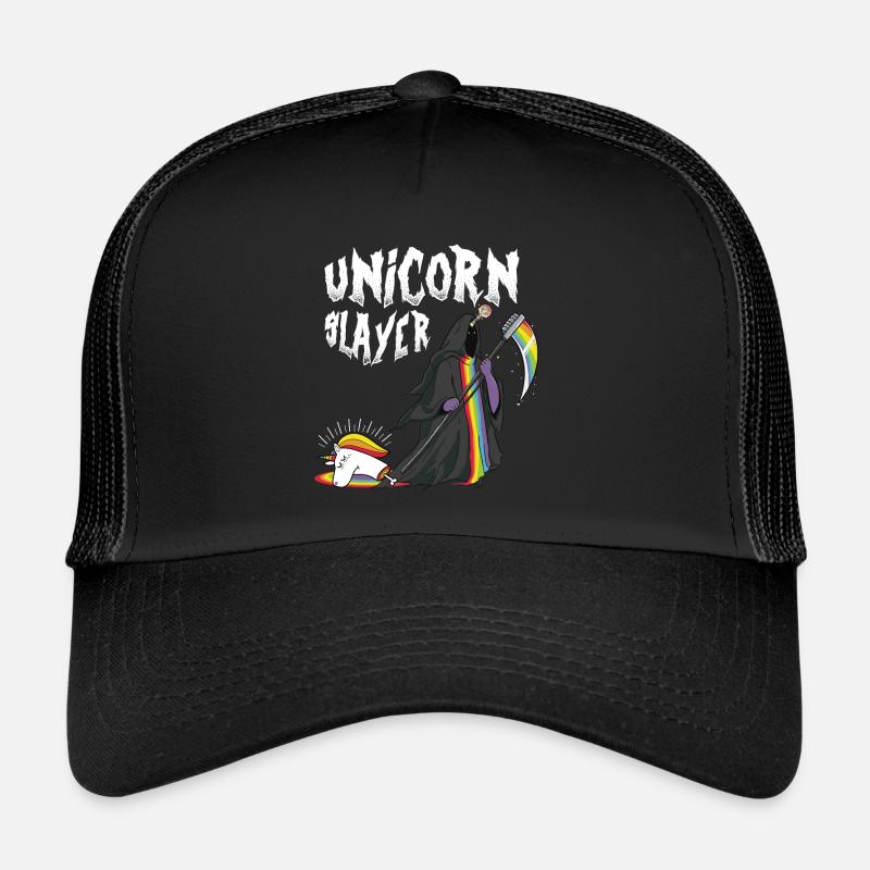 Lustiger Einhorn-Halloween-Entwurf - Einhorn-Tod - Trucker Cap - Schwarz/Schwarz