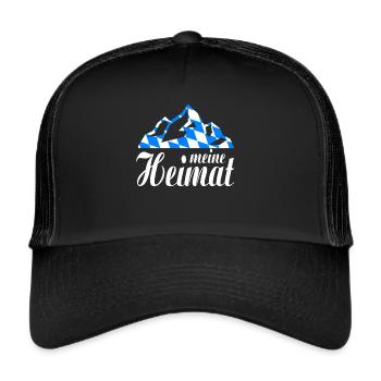 Bayern - meine Heimat Berge und Bayern Flagge - Trucker Cap - Schwarz/Schwarz - Vorne