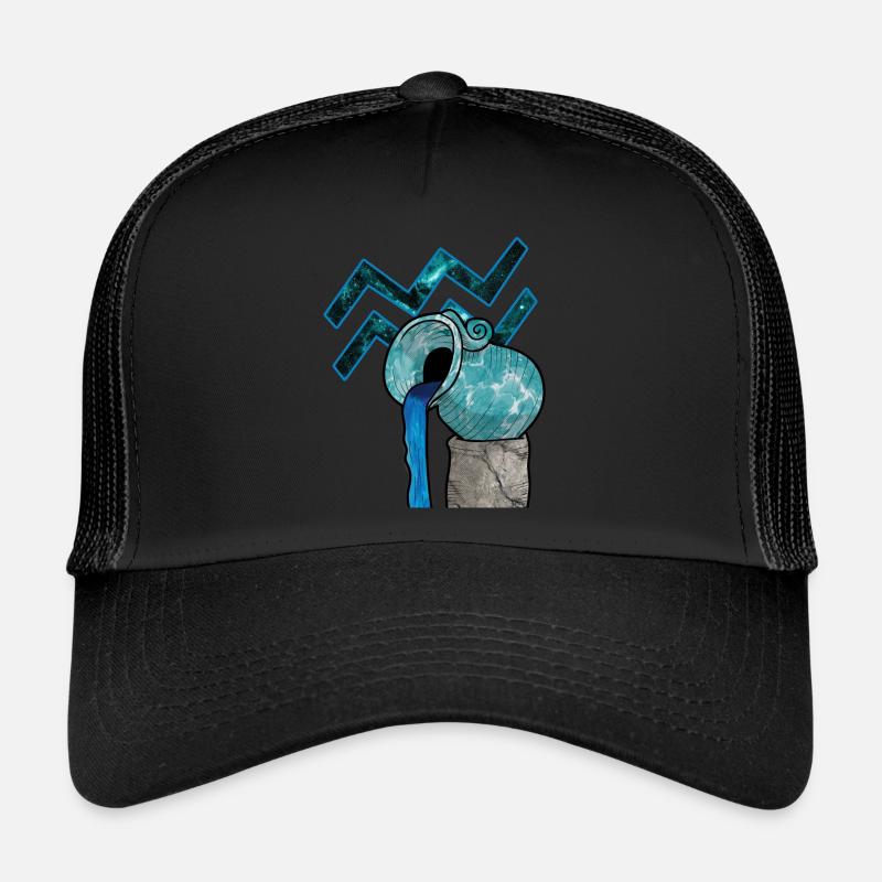 Wassermann Sternzeichen Aquarius Geschenk T-Shirt - Trucker Cap - Schwarz/Schwarz