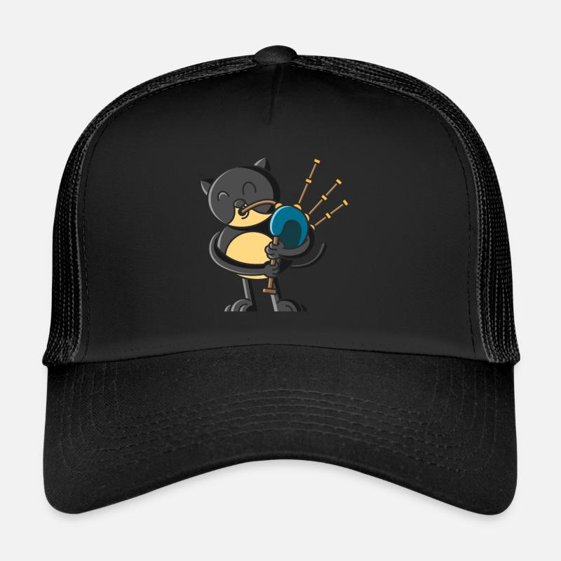 Chat écossais avec cornemuse, Ecosse - Casquette trucker  - noir/noir