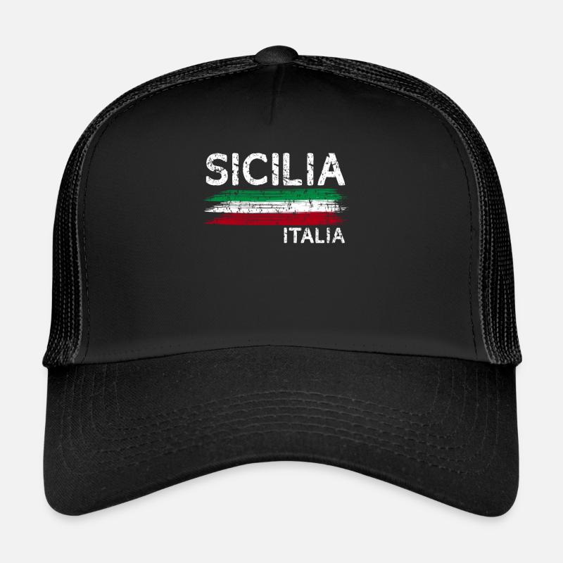 Italien Sizilien Geschenk - Trucker Cap - Schwarz/Schwarz