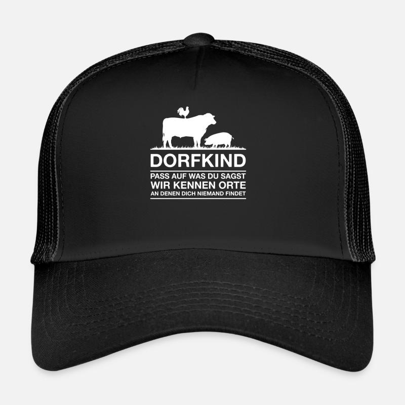 Lustiger Dorfkind Spruch - Trucker Cap - Schwarz/Schwarz