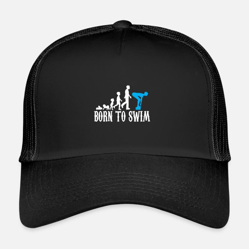 Schwimmer Evolution Geburt Baby Kind Geschenk - Trucker Cap - Schwarz/Schwarz