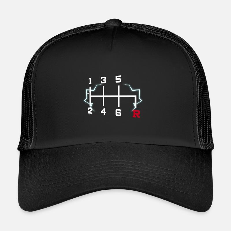 Té de voiture à 6 vitesses, transmission manuelle, conception de voiture - Casquette trucker  - noir/noir
