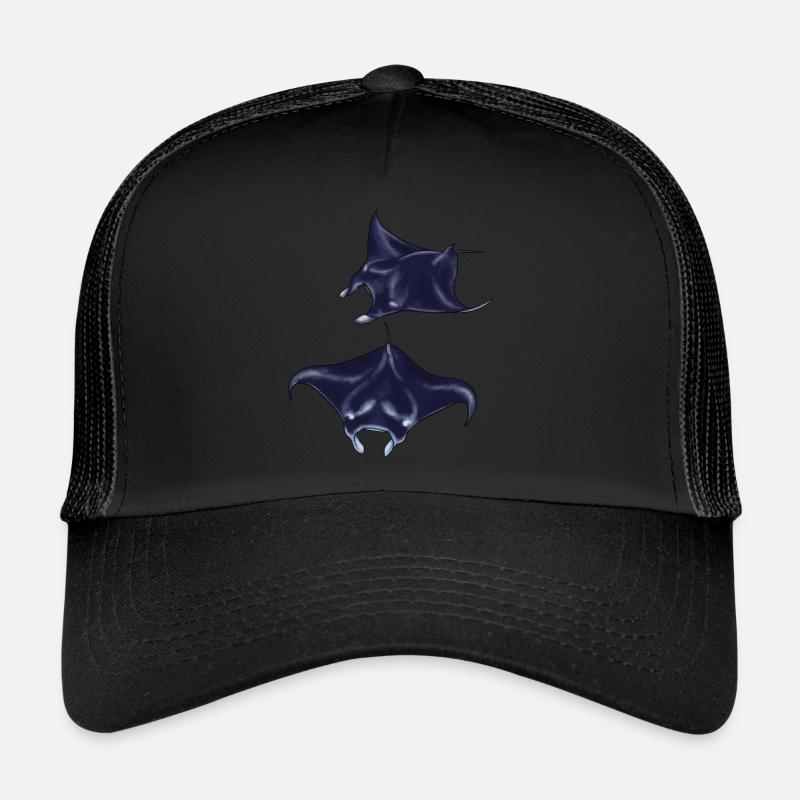 Mantarochen Motiv Illustration Meeresbewohner - Trucker Cap - Schwarz/Schwarz