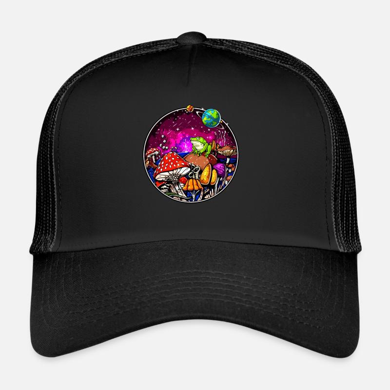 Psychedelic Magic Mushrooms Hallucinogenic Frog Trucker Cap