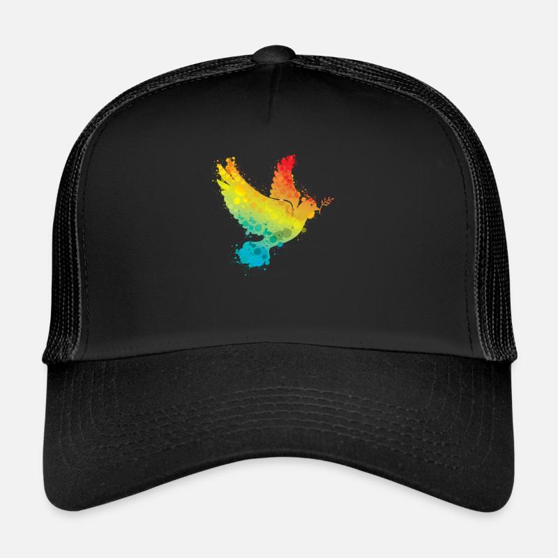 Bunte Friedenstaube Regenbogen - Trucker Cap - Schwarz/Schwarz