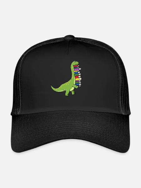 Dinosaur Dino book reading bookworm books - Trucker Cap - black/black - Front