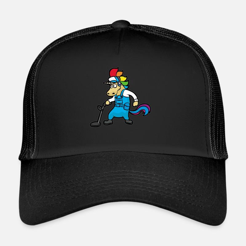 Treasure hunter with metal detector unicorn Trucker Cap