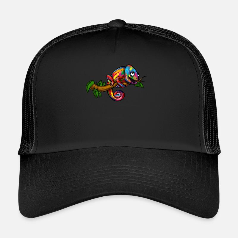 Regenbogen-Chamäleon-buntes Eidechsen-Reptil - Trucker Cap - Schwarz/Schwarz