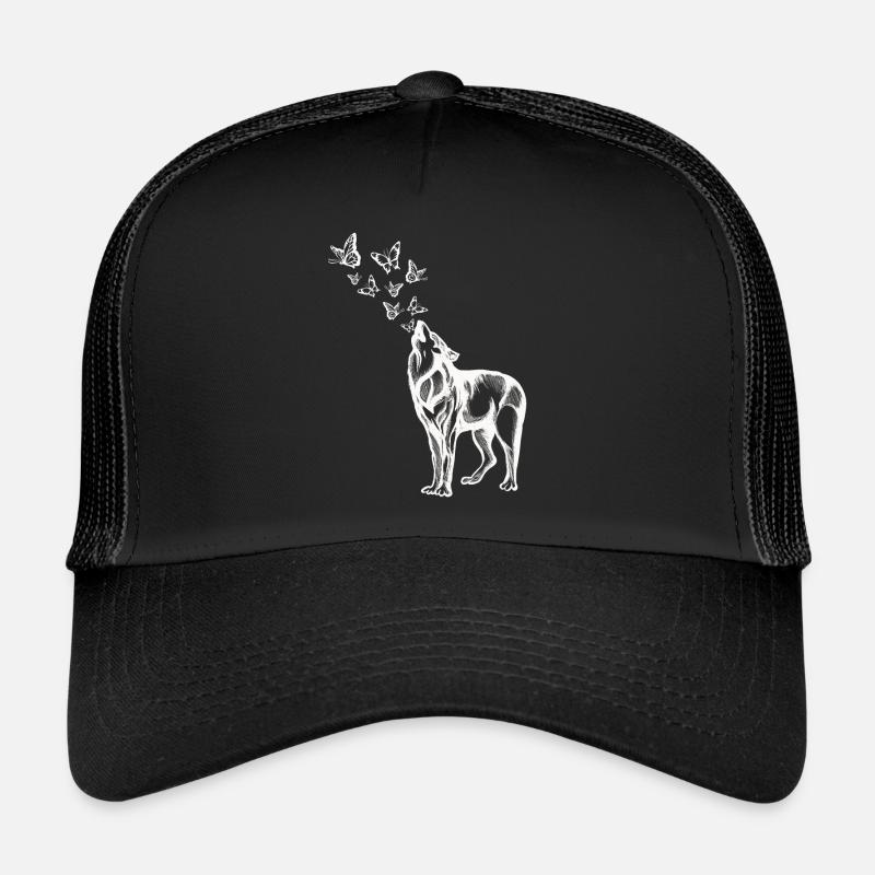 Wolf und Schmetterlinge - Trucker Cap - Schwarz/Schwarz