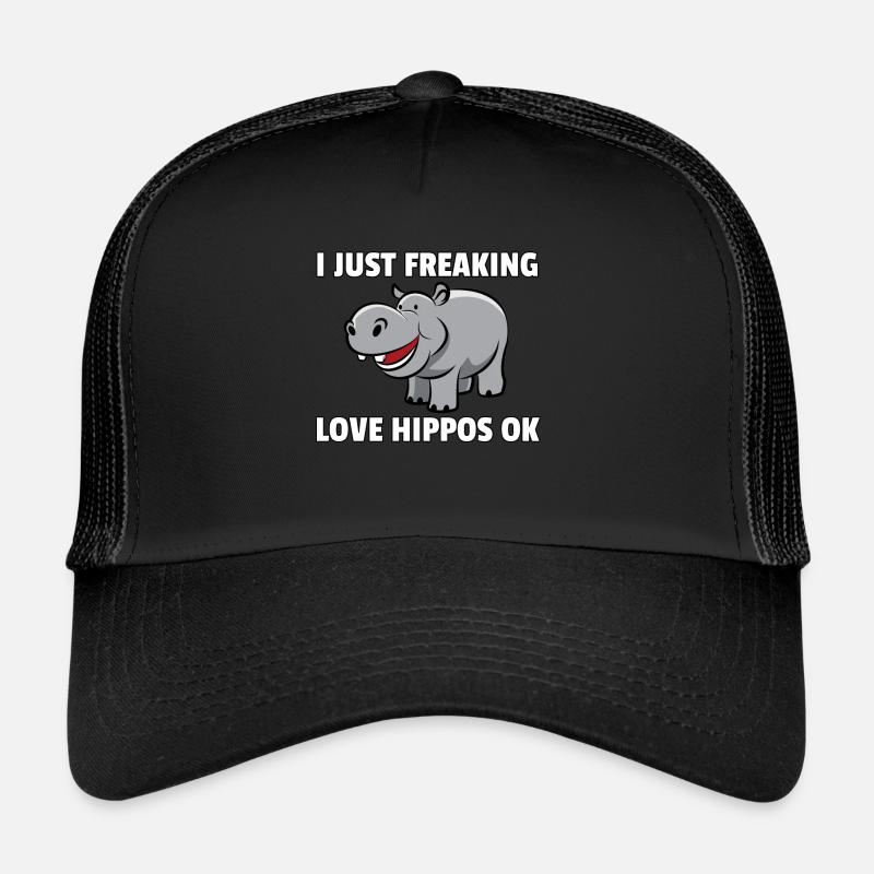 Hippo Nilpferd Flusspferd Safari Lustiges Süßes - Trucker Cap - Schwarz/Schwarz