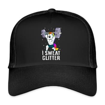 Ich schwitze beim Einhorn-Gewichtheben - Trucker Cap - Schwarz/Schwarz - Vorne