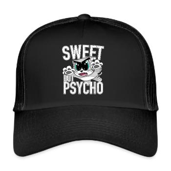 Süße, aber psycho süße Katze - Trucker Cap - Schwarz/Schwarz - Vorne