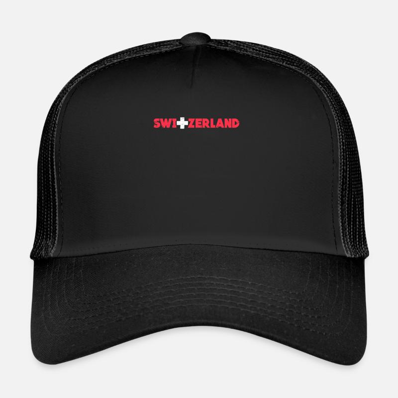 Schweiz Schweizer Switzerland Geschenk - Trucker Cap - Schwarz/Schwarz
