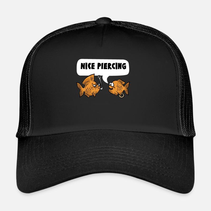 NICE PIERCING Fish Fishing Hook Angler - Trucker Cap - black/black