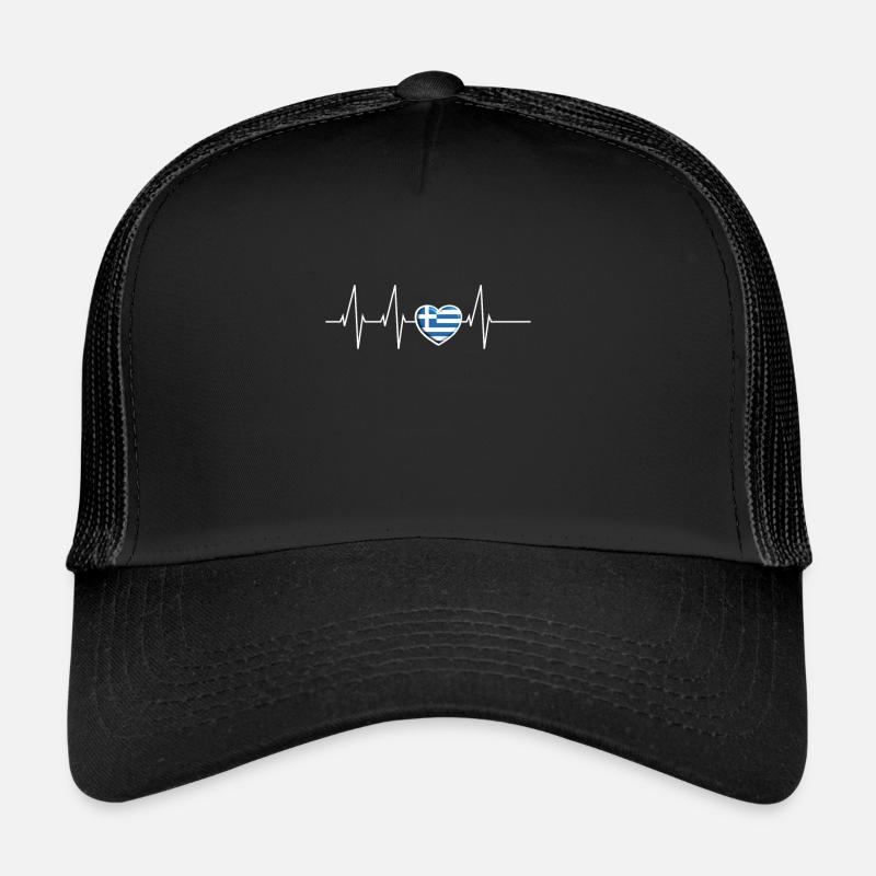 Drapeau de battement de coeur de la Grèce cadeau de coeur ECG Casquette trucker 