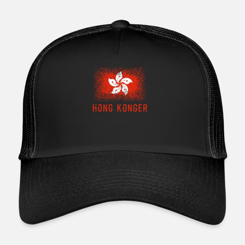 Hongkong Flagge - Trucker Cap - Schwarz/Schwarz