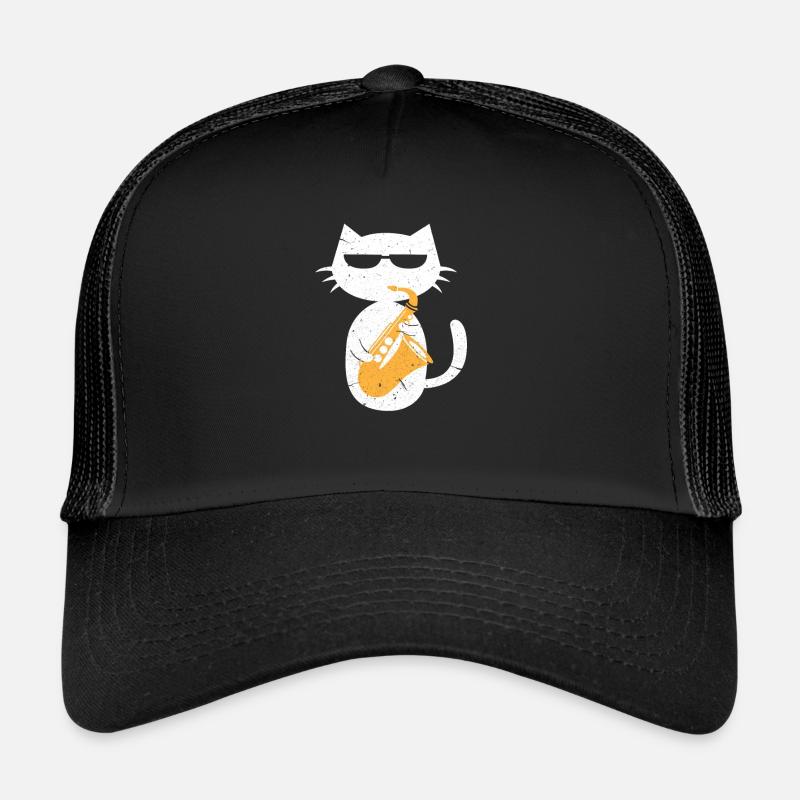 Chat saxophone - Casquette trucker  - noir/noir